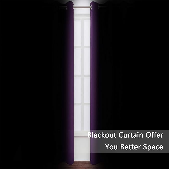 Blackout Curtains 66 x 95 inch/Purple Curtains Set of 2 Panels/Thermal - Image 3