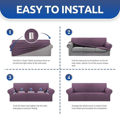 Stretch Loveseat Couch Cover, 2 Cushion Couch Slipcover, Dark Purple | 1-Piece - Image 6