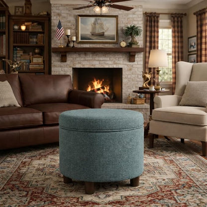 Homepop Home Decor | Upholstered Round Storage Ottoman | Ottoman - Image 4