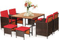 Tangkula 9 Pieces Acacia Wood Patio Dining Set, Space Saving Wicker Chairs and by TANGKULA