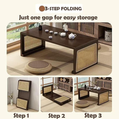 Japanese Floor Table: Large Portable Folding Coffee Table Solid Wood Japanese - Image 6