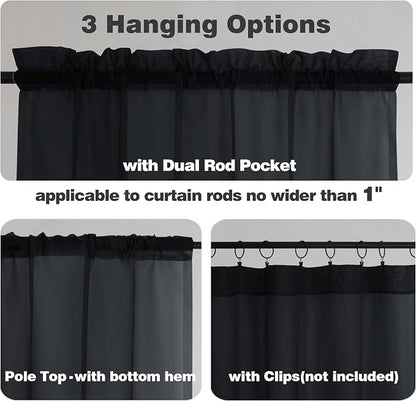 Chyhomenyc Extra Long Black Sheer Curtains 108 Inches Long 2 Panels, Light - Image 3