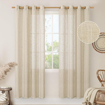 Semi Sheer Linen Curtains for Living Room, 80 Inch Length Light Filtering - Image 2