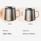 TKK 12 oz Insulated Coffee Mug with Handle Ceramic Coating Detachable Slider Lid Stainless Steel Tumbler Double Wall Vacuum Travel Cup