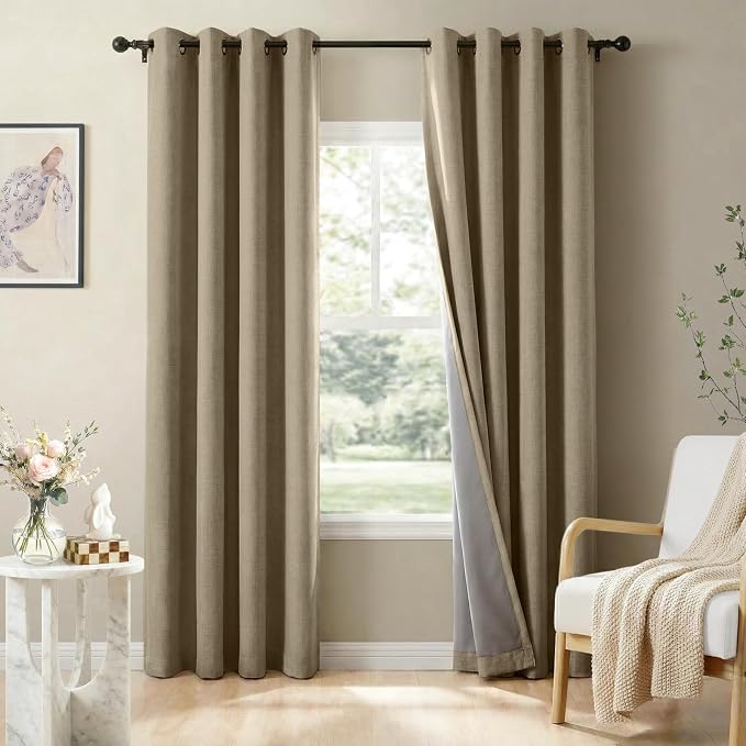 100% Blackout Linen Textured Curtains 72 Inch Long, Plaza Taupe | 100% Blackout by 100BlackoutShield