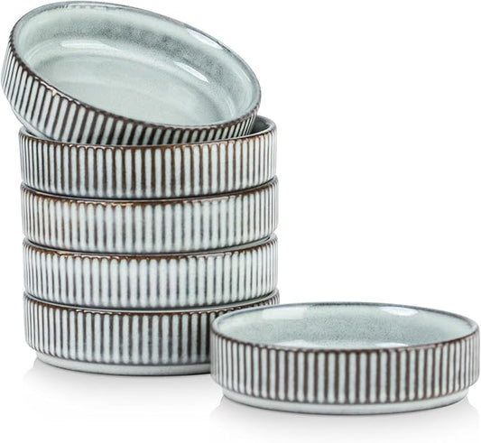 famiware Star Soy Sauce Dish Ceramic Dipping Bowls Set of 6, 4 oz Individual Dip Sauce Cups/Bowls/Dishes/Plates, Small Serving Bowl for Side Dishes, Dessert, Ice Cream, Condiments, Sushi - Smoky Blue