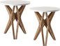Pedestal Farmhouse End Table Set of 2, Distressed Top by LONYKE