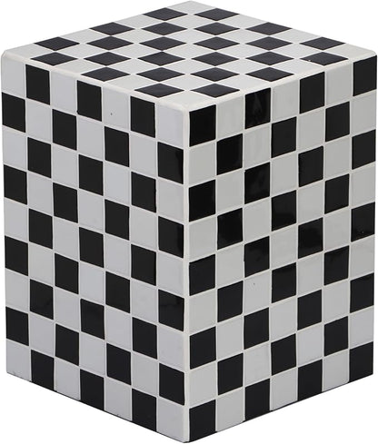 JONATHAN Y Callista 18-Inch Light Gray/Black Modern Ceramic Tiled Cube Side by JONATHANY