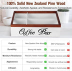 Wooden Coffee Organizer Holder with Divided Sections & Cutout Handle, Farmhouse Coffee Bar Organizer for Pods, Cups, Lids, Syrups, Stirrers & Accessories – Ideal Gift for Home or Office-White