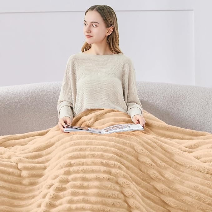 BEDELITE Striped Fleece Throw Blanket, Blush Sand, Soft Cozy, Lightweight Warm - Image 3