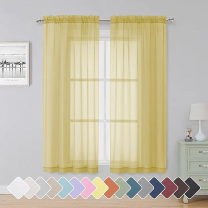 Simplebrand Yellow Sheer Curtains 63 Inch Length 2 Panels, Rod Pocket Solid by Simplebrand