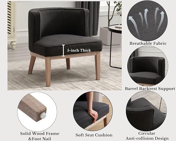Gray Barrel Chair, Small Round Accent Chair, Comfy Linen Accent Chair - Image 8