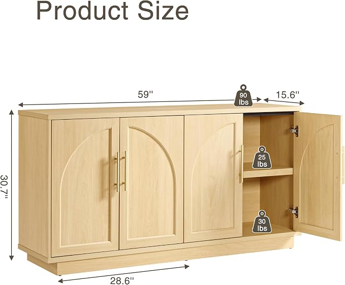 Large 59" Sideboard Buffet Cabinet & TV Stand Set of 2, Modern Arched Credenza - Image 2