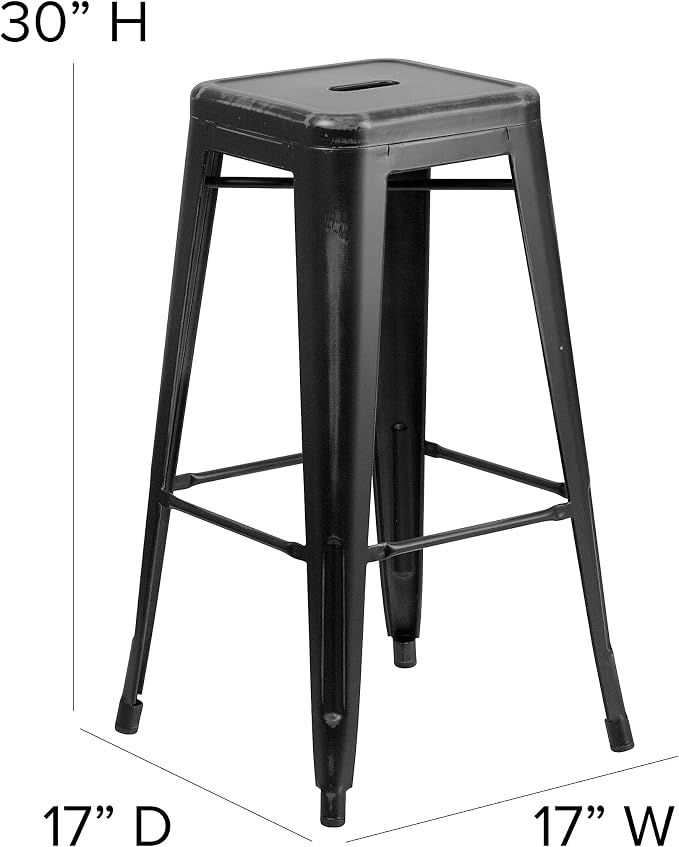Flash Furniture Kai Commercial Grade 4 Pack 30" High Backless Distressed Black - Image 3