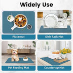 PoYang 24"x16" Coffee Mat Large, Coffee Bar Accessories for Countertop, Absorbent Dish Drying Mat, Anti-Slip and Hide Stain Pad for Espresso Machine, Espresso Maker and Kitchen Counter, Blue