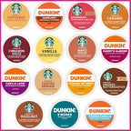 30 Count -- Flavored Starbucks & Dunkin Variety Pack Coffee Pods K Cup Sampler – Starbucks - Hazelnut, Cinnamon Dolce, Maple Pecan, Smoked Butterscotch, Toasted Graham, Caramel, Vanilla & Toffeenut. Dunkin - Turtle Love, Candy'd Almond, Caramel Me Craz...