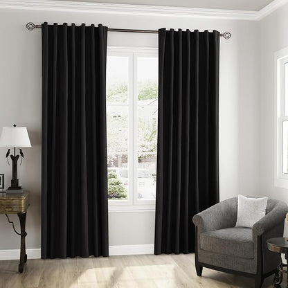 Black 100% Blackout Linen Curtains 102 Inch Length 2 Panels Set - Image 8