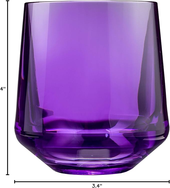 Drinique Unbreakable Stemless Wine Glasses (Set of 4) 12oz Tritan Plastic Stemless Glassware for Indoor or Outdoor Use - Purple