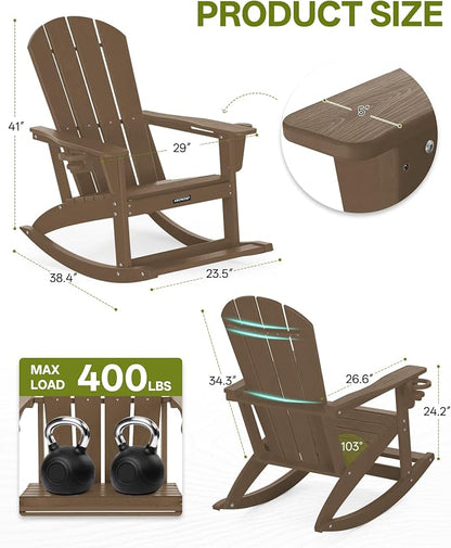 Outdoor Oversized Adirondack Rocking Chairs, All Weather HDPE Patio Rocking - Image 2