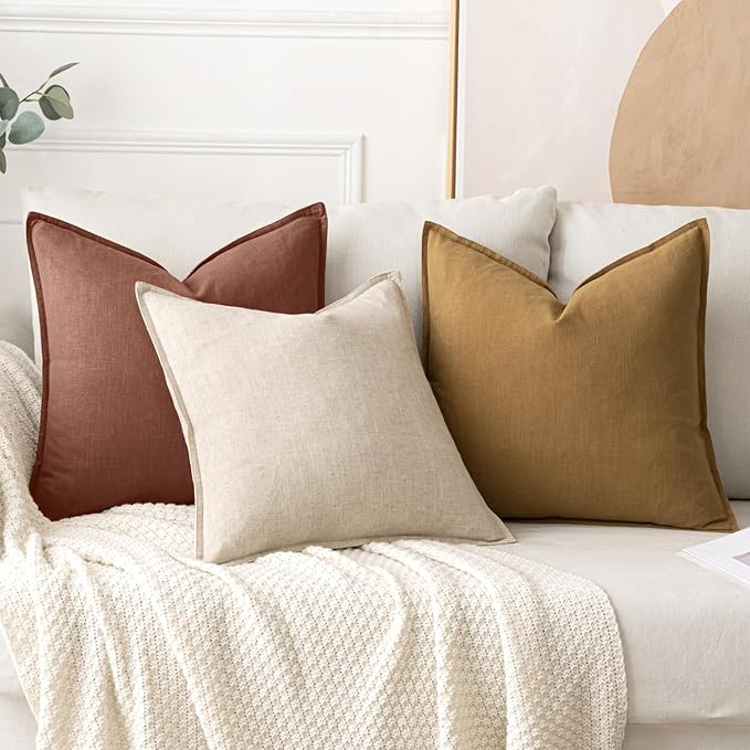 MIULEE Decorative Linen Pillow Covers 18x18 Inch Autumn Glaze | Boho Farmhouse​ - Image 4