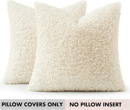 Faux Fur Throw Pillow Covers 20x20 Inch Set of 2 Boucle Neutral Decorative - Image 9