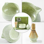 Matcha Whisk Set, Ceramic Matcha Set with Spout, Matcha Bowl Kit with Sifter, Whisk and Holder, Bamboo Scoop, Scoop Rest, Tea Towel, 7 Pcs Matcha Kit Set for Making Breakfast/Latte for Matcha Lovers
