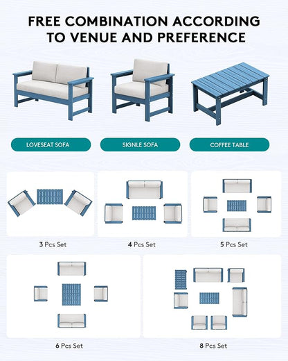 SERWALL 8 Pieces HDPE Outdoor Conversation Sofa Set - Image 5
