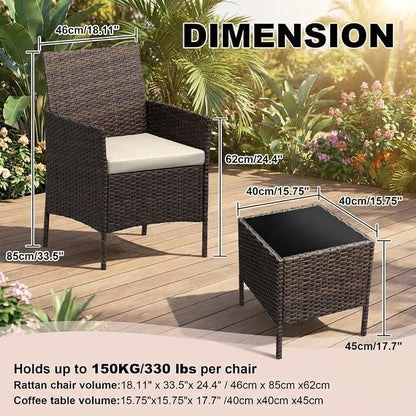 3PCS Outdoor Patio Bistro Set, PE Rattan Wicker Armchairs - Image 2