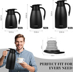 68 Oz Thermal Coffee Carafe, Stainless Steel Insulated Vacuum coffee crafts to keep coffee hot, 2 Liter Tea Water Coffee and Beverage Dispenser (Black)