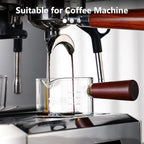 Espresso Shot Glasses with Wood Handle, 120ml Glass Coffee Bean Dosing Cup with Spout,Clear Espresso Measuring Cup Glass for Barista Coffee Measure (Single Spout)
