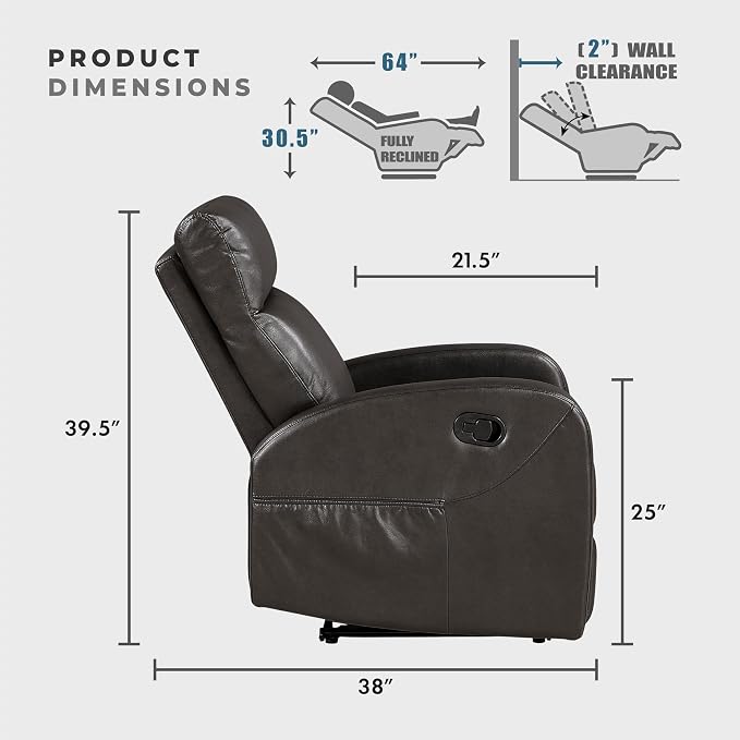 Lexicon Manual Reclining Sofa, Faux Leather Recliner Sofa, Wall Hugger - Image 2