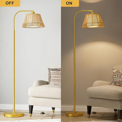 Oneach Arc Floor Lamp for Living Room, Rattan Boho Floor Lamp - Image 6