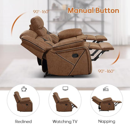 EBELLO Manual Recliner Sofa Set, Faux Leather Reclining Living Room Furniture - Image 4