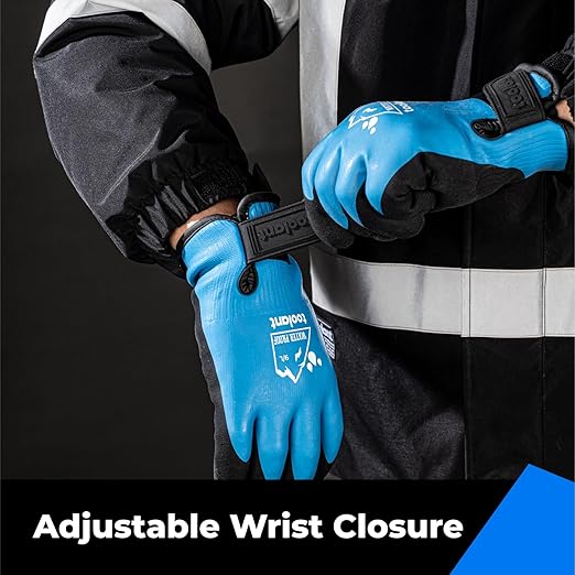 toolant 100% Waterproof Gloves Bulk for Cold Weather, 3 Pairs, Winter Work Gloves for Men Touchsreen, Warm Freezer Gloves, Thermal Insulated, With Grip, Blue, Lagre