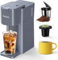 Mini Hot and Iced Coffee Maker Single Serve, for K Cup and Ground, 6 to 14 Oz Brew Sizes, with Recipe Book, for Home, Travel, RV, Office and Dorm, Elegant Gray