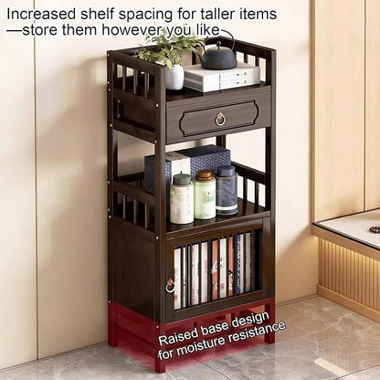 Bamboo Storage Cabinet with Drawer, Tea Set/Book/Decorative Items Storage Rack - Image 4