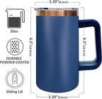 20 oz Insulated Coffee Mug with Lid, Stainless Steel Coffee Tumbler Bulk, Double Wall Vacuum Travel Mug with Handle, Leakproof Powder Coated Coffee Cups for Hot and Cold Drinks (Navy,1 pack)