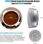 IKAPE Magnetic Dosing Funnel Set, 53MM Espresso Dosing Ring & Puck Screen Kit Compatible with Delonghi 54MM Bottomless Portafilter - with 8 Small Magnet (Silver)
