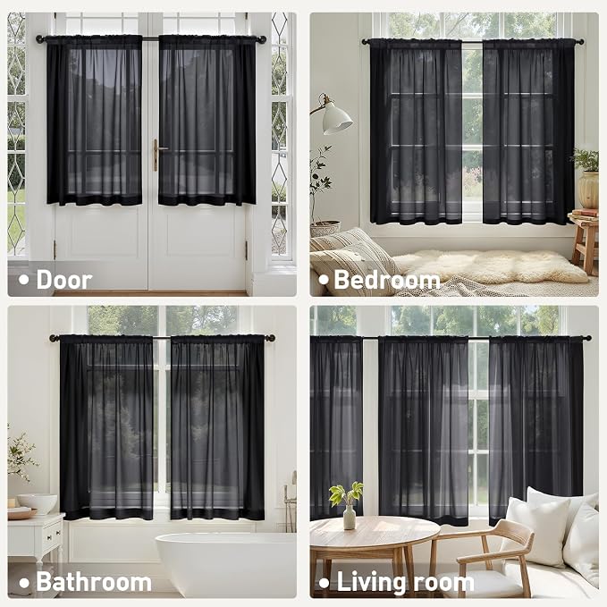 MIULEE Black Short Sheer Curtains 45 Inches Long 4 Panels 42 x 45 Inches | - Image 5