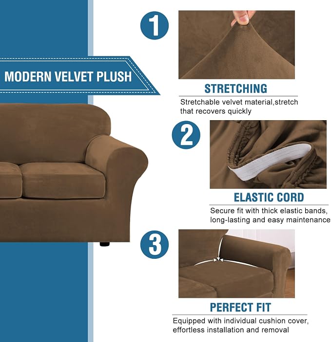 H.VERSAILTEX Modern Velvet Plush 4 Piece High Stretch Sofa Slipcover Furniture - Image 3