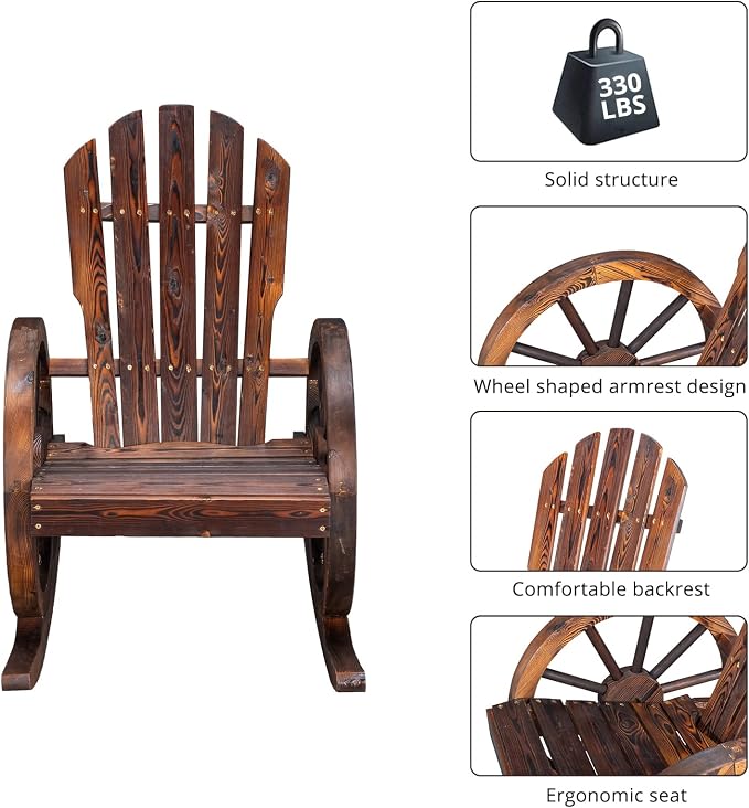 Outvita Adirondack Rocking Chair Set of 2, Wood Wagon Rocker, Outdoor Wooden - Image 6