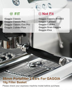 58mm Bottomless Portafilter For Gaggia, 2 Ears Flat Naked Portafilter Fits Gaggia Espresso Coffee Machines with Anodized Aluminum Handle, Stainless Steel Head,18g Filter Basket, Puck Screen Included