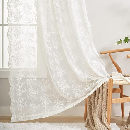 YJ YANJUN Vintage Lace Curtains 80 Inch Length Victorian Floral Cream Sheer - Image 6