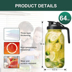 Glass Mason Jars Pitcher 64 Oz Pour Spout Lids & Handle (2 Pack) Wide Mouth Airtight Leak Proof Fridge Breast Milk Pitcher With Top Flip Cap 2 Quart Water Jug For Cold Brew Coffee, Iced Tea,