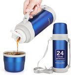 HoneyBee Hot Drinks Keeps Liquid Hot or Cold for Up to 24 Hours Thermos 41 Ounce Coffee Thermos 18/8 Stainless Steel Bpa-Free Insulated Flask，Flask for Hot Water (Blue)