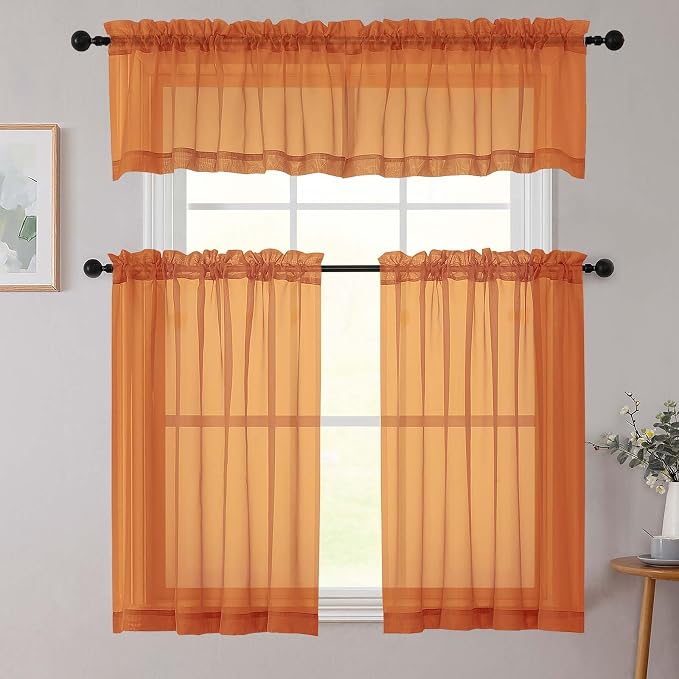 Orange Valances for Windows, Modern Solid Mini Small Window Curtains for Cafe - Image 8