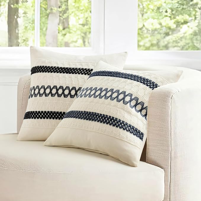 MIULEE Set of 2 Navy Blue Boho Decorative Pillow Covers 18x18 Inch | Farmhouse - Image 7
