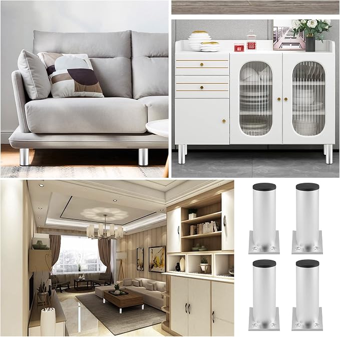 Set of 4 Furniture Legs 4 Inch, Adjustable Aluminum Alloy Cabinet Legs - Image 7