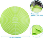 Hitefu 12 Inch Round Silicone Cake Mat, Silicone Baking Mat with Measurement for Cake Turntable & Rolling Dough (Green)