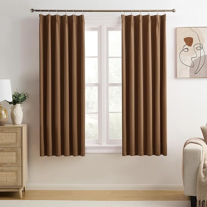Cappuccino Brown Curtains 40x45 Inches Long 2 Panels Set, Pinch Pleated Thermal by KEQIAOSUOCAI